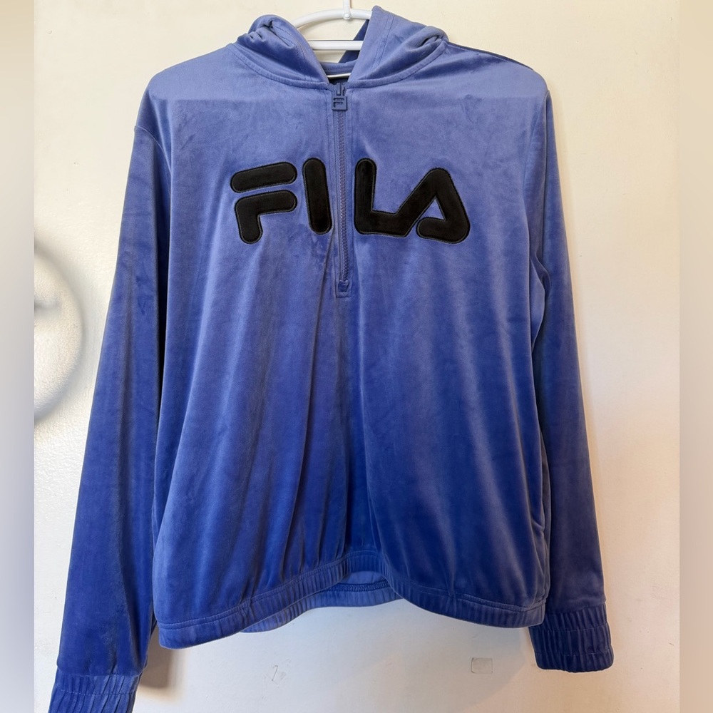 FILA Blue/purple Velour Quarter Zip Hoodie Size Large Y2K Athleisure